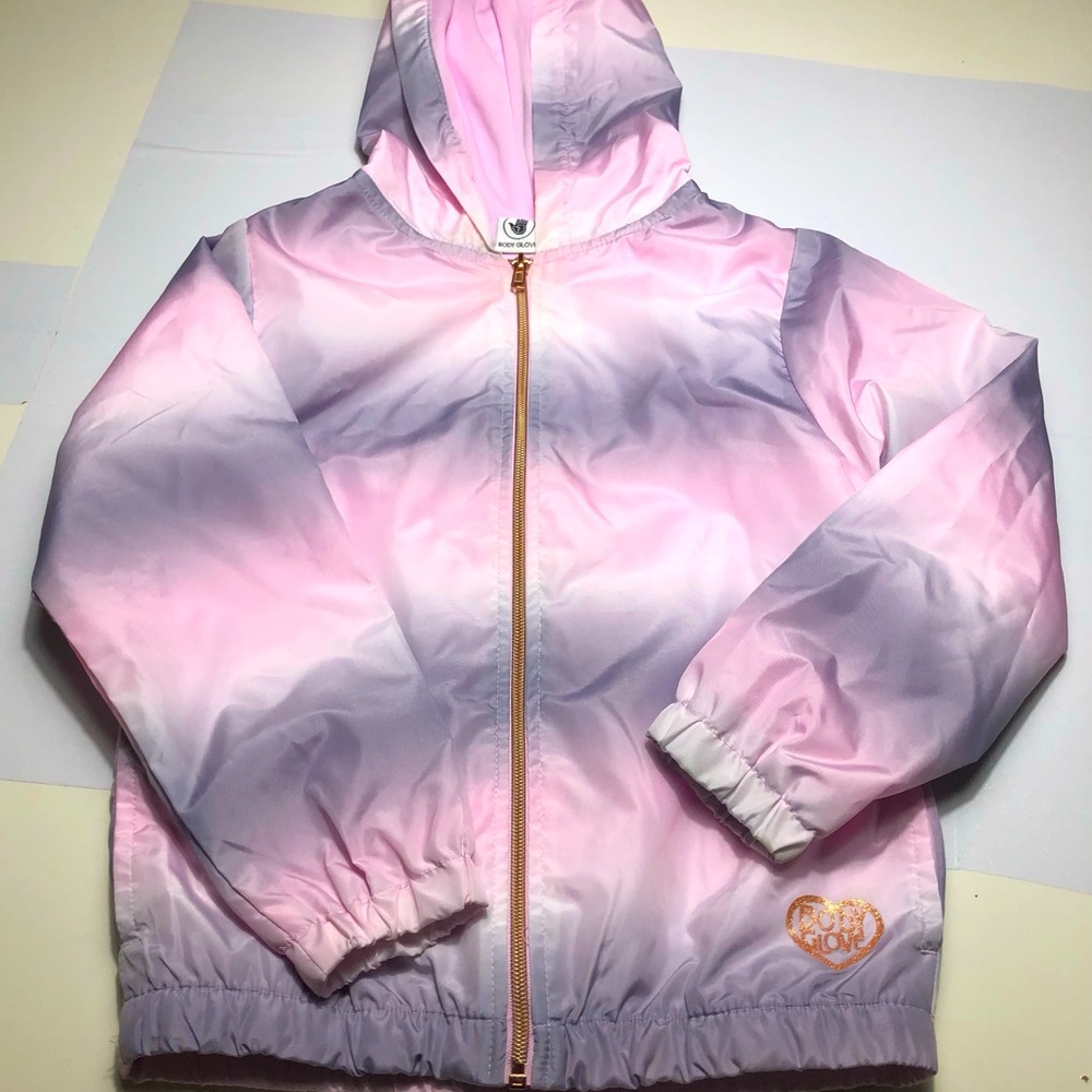 Body Glove Girls Hooded Zip Up Rain Jacket Windbreaker Pink Tye Dye Size 8